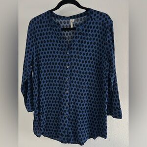 grand & greene Blue and Black Polka Dot Button-Down Blouse Size Large